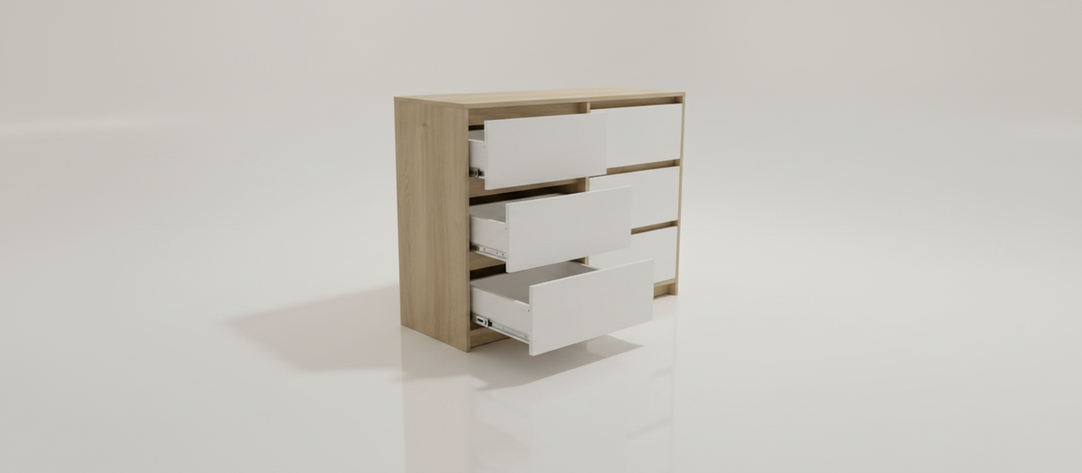 TRENZY Luxury 6-Drawer Chest of Drawers – Oak & Light Grey Super Gloss | MDF | 120cm | SA