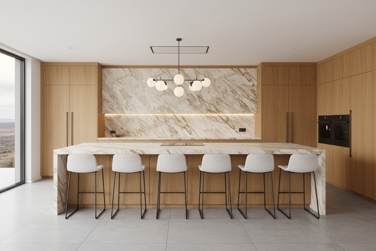 Arabescato Diva Bridge Island Bespoke Kitchen | TRENZY Spaces Bespoke Kitchen - front view