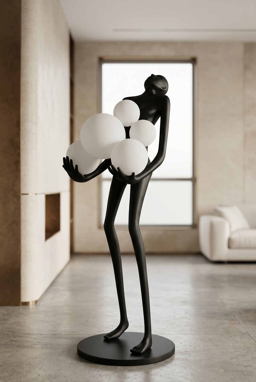 Black sculptural statue light hero