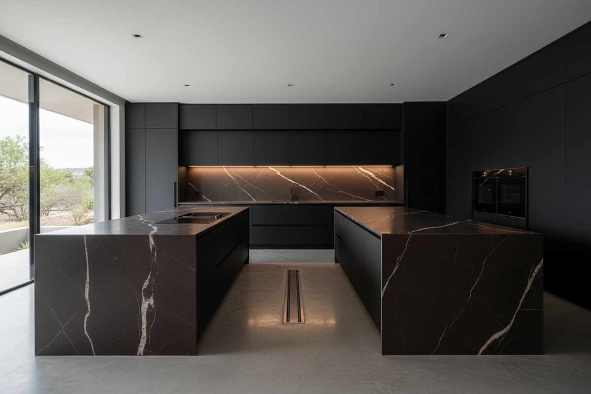 Dark Espresso Double Island Bespoke Kitchen | TRENZY Spaces Bespoke Kitchen - front view
