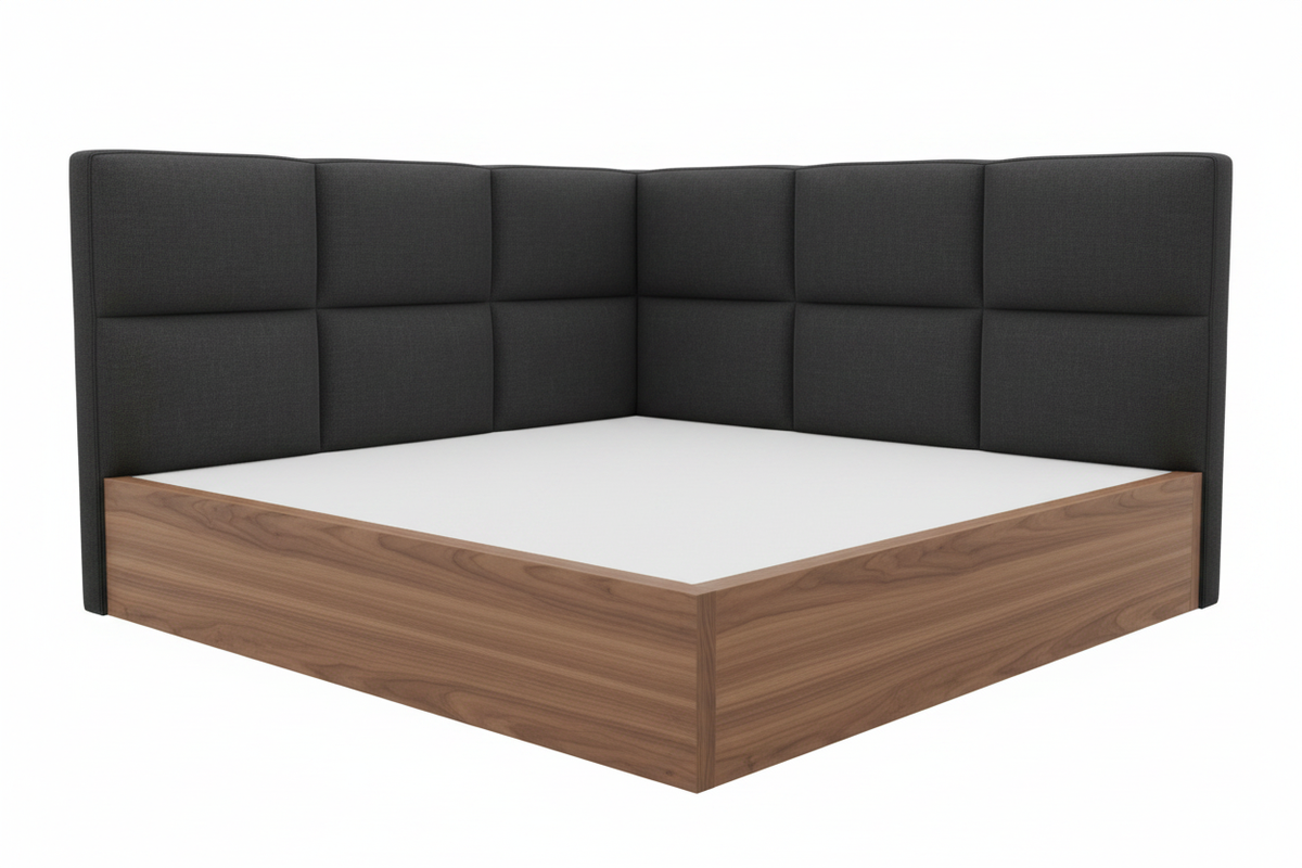 TRENZY BLOCK Platform Bed — Oak & Charcoal — 3/4 angle view