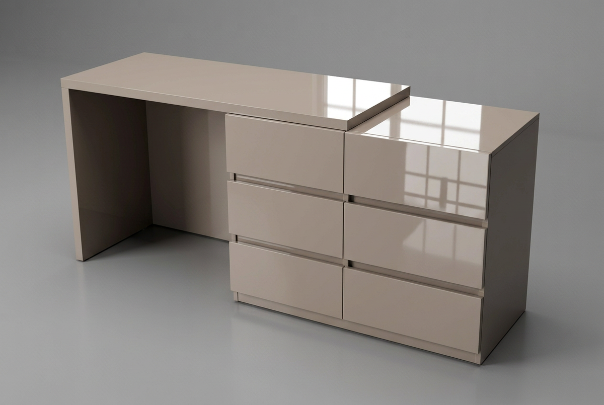 Congo gloss Gola Back-Panel dressing table catalogue view with six drawers