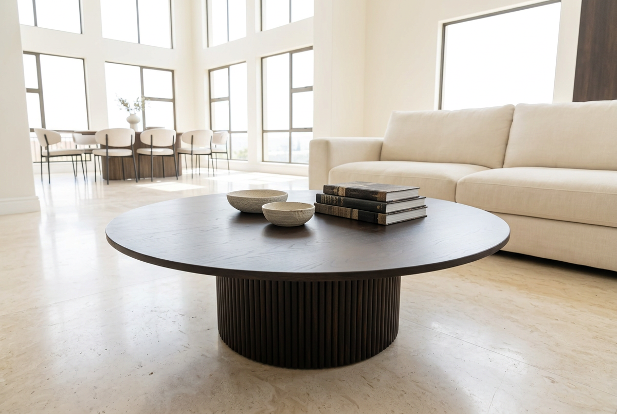 Lower-profile espresso coffee table light setting