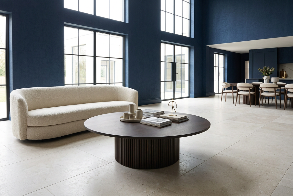 Lower-profile espresso table blue setting