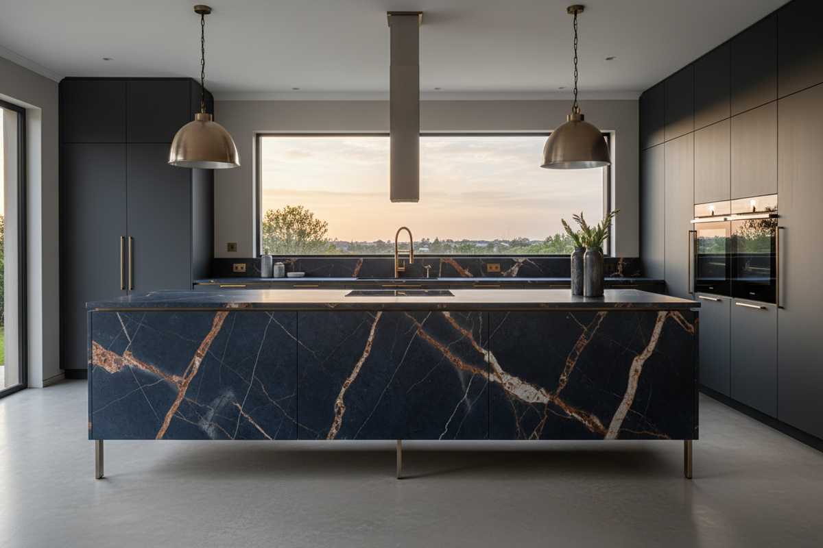 Magellano Waterfall Rock Bespoke Kitchen | TRENZY Spaces Bespoke Kitchen - front view