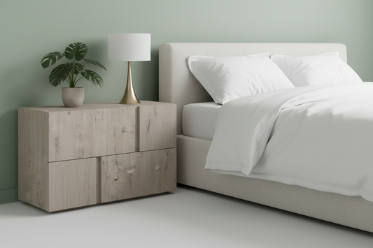 TRENZY BLOCK Bedside Pedestal Pair – Brookhill Veneer Bedside Pedestal - angle view