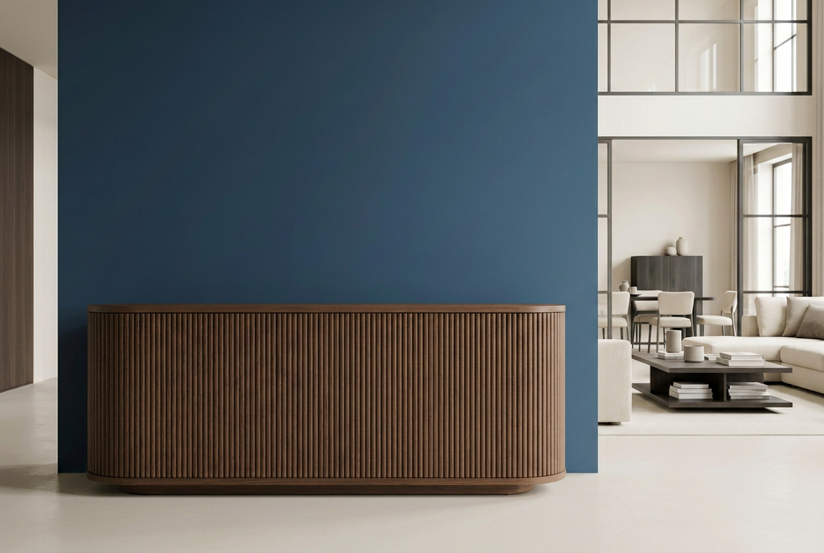 Walnut sideboard, blue interior