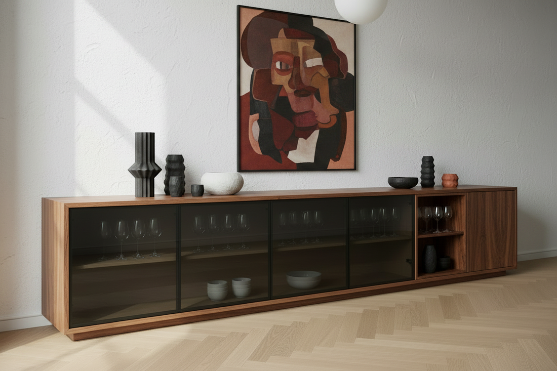  TRENZY DYNAMIQ Brook Congo luxury sideboard styled with art and ceramics in a refined South African interior — TRENZY Spaces Johannesburg