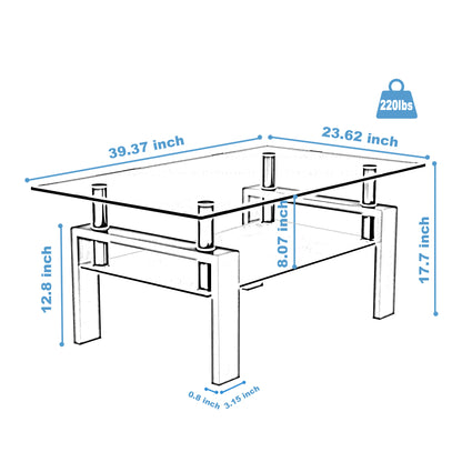 Rectangle Black Glass Coffee Table Clear Coffee Table Modern Side Center Tables for Living Room Living Room Furniture