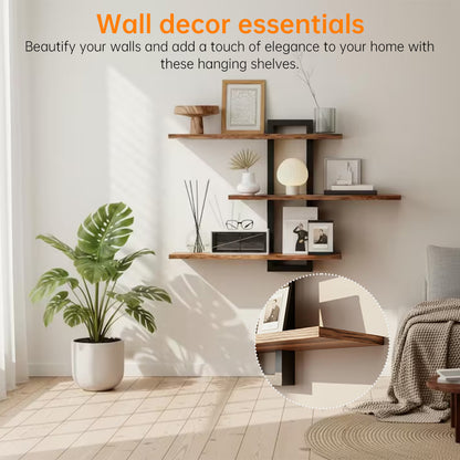 Rustic Wood & Metal Floating Shelves - Wall Mounted Storage for Kitchen/Bathroom