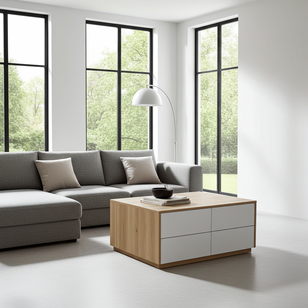 TRENZY BLOCK Modern White Push-Open Coffee Table | Modular Living Room Table