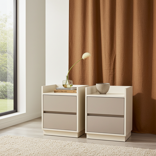 Modern luxury bedside pedestal with two drawers in MDF and particleboard, sleek design for elegant bedrooms