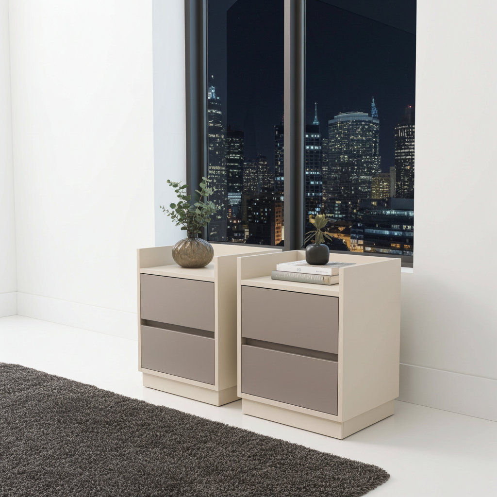 TRENZY Luxury Bedside Pedestal – 2 Drawers, MDF & Particleboard