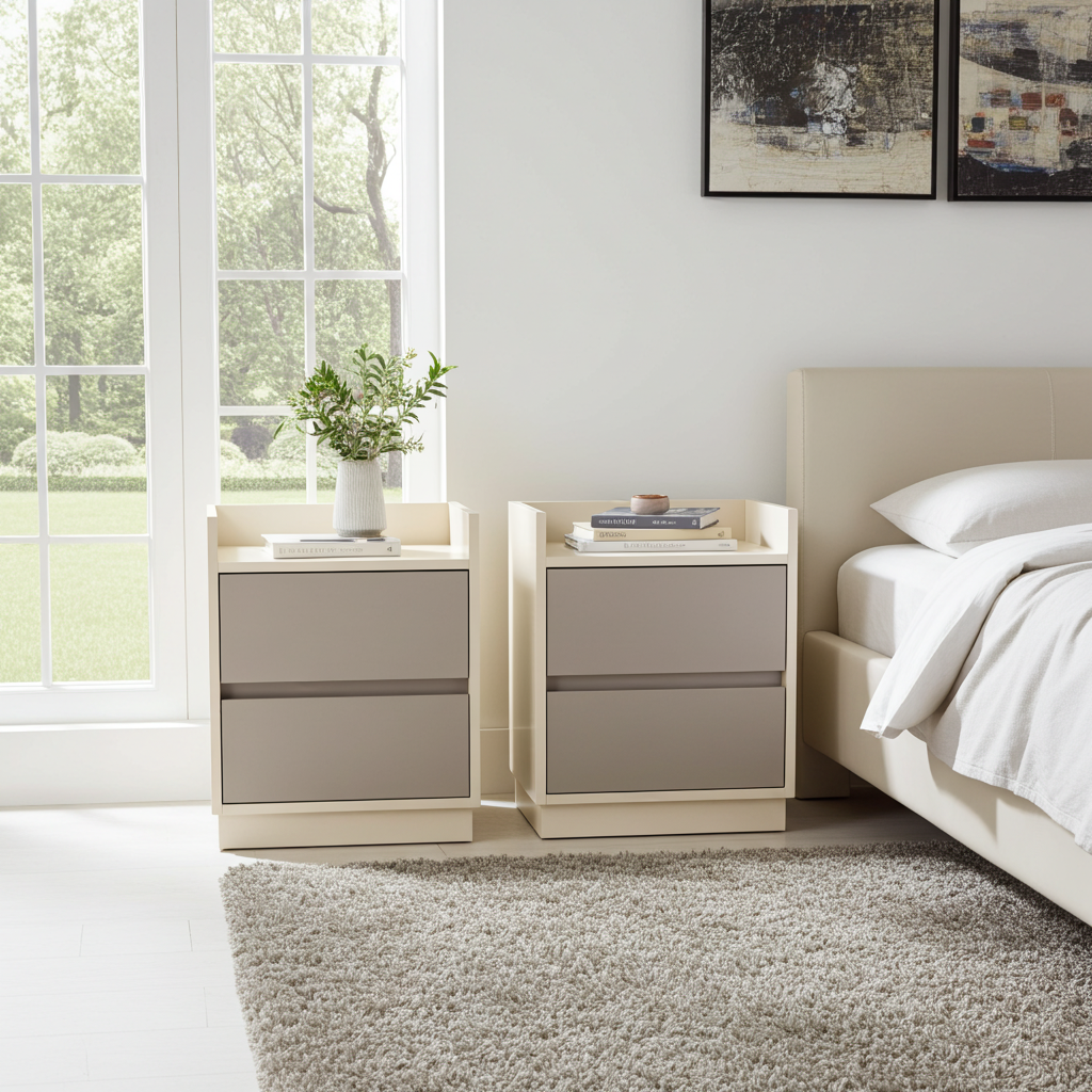 TRENZY Luxury Bedside Pedestal – 2 Drawers, MDF & Particleboard