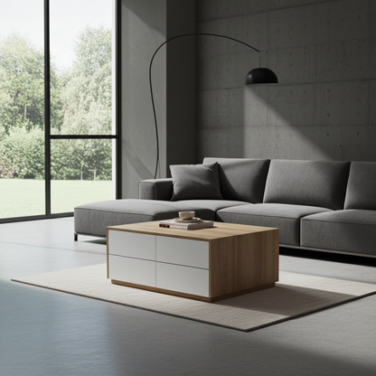 TRENZY BLOCK Modern White Push-Open Coffee Table | Modular Living Room Table