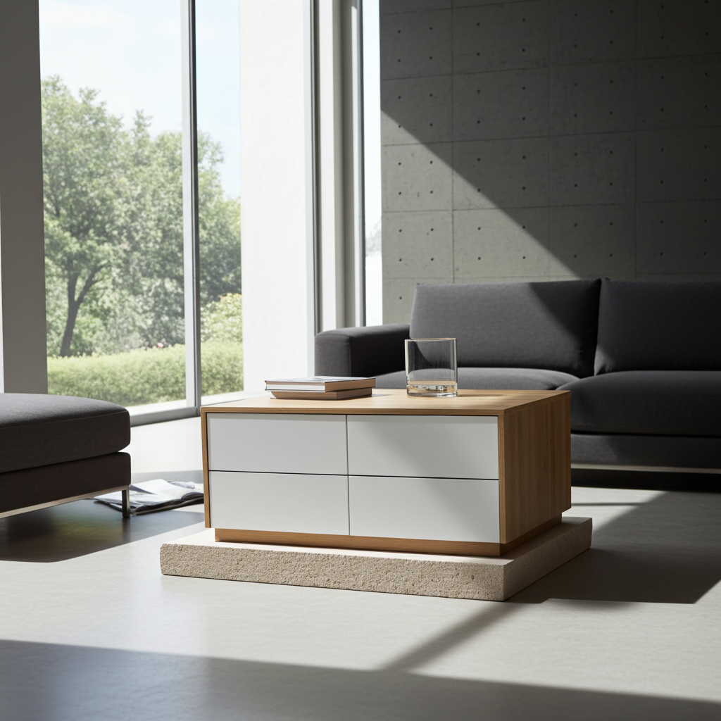 TRENZY BLOCK Modern White Push-Open Coffee Table | Modular Living Room Table