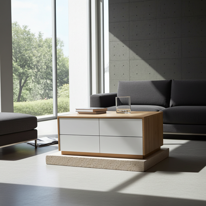 TRENZY BLOCK Modern White Push-Open Coffee Table | Modular Living Room Table