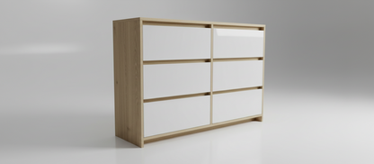TRENZY Luxury 6-Drawer Chest of Drawers – Oak & Light Grey Super Gloss | MDF | 120cm | SA