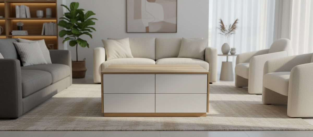 TRENZY BLOCK Modern White Push-Open Coffee Table | Modular Living Room Table