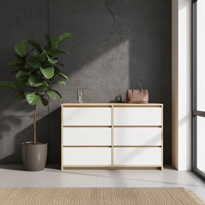 TRENZY Luxury 6-Drawer Chest of Drawers – Oak & Light Grey Super Gloss | MDF | 120cm | SA