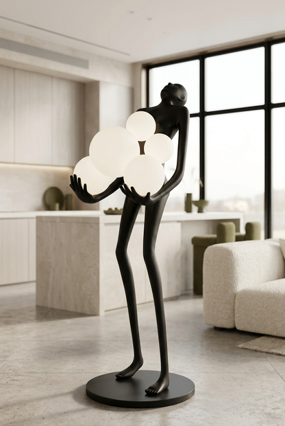 Black statue light in a bright luxury home