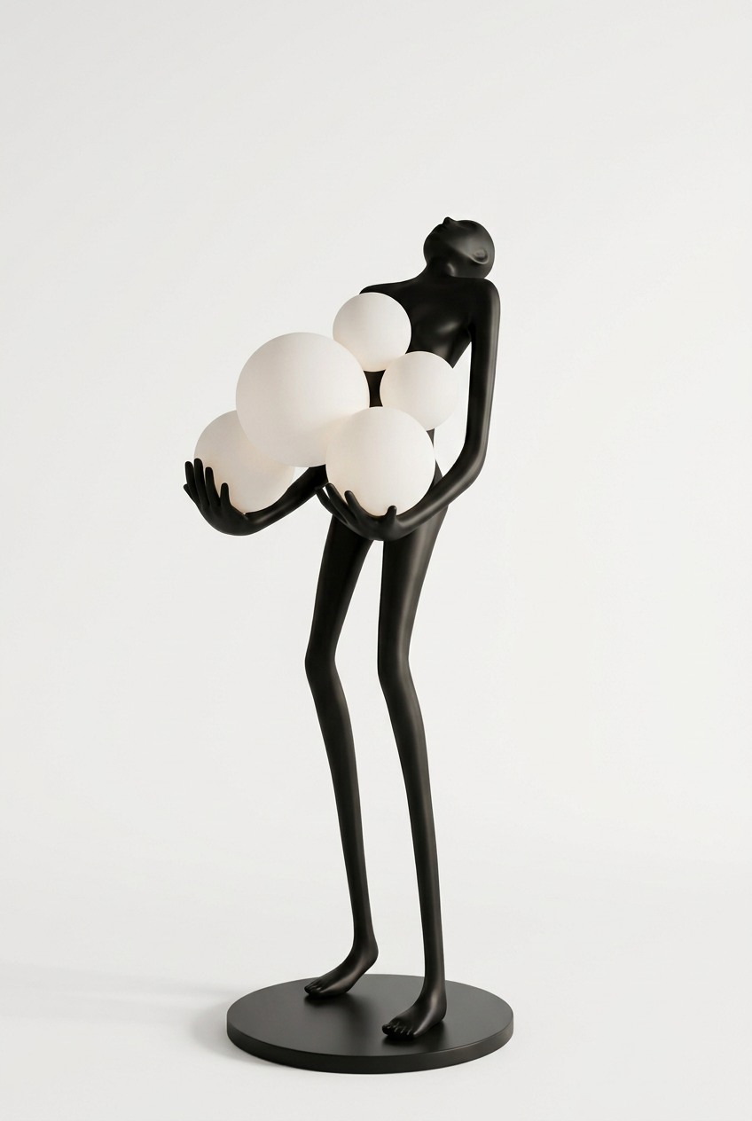 Black statue light on white background