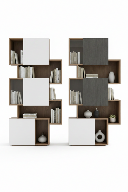 TRENZY Twin Tower Shelving Walnut White & Graphite — front pair view