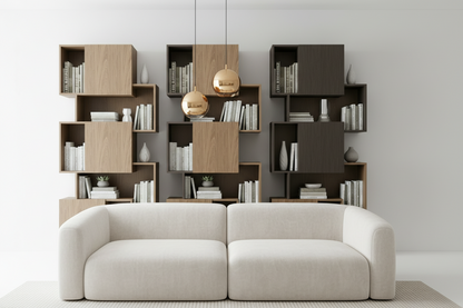 TRENZY Twin Tower Shelving Walnut Charcoal — living room lifestyle