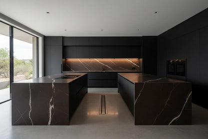 Dark Espresso Double Island Bespoke Kitchen | TRENZY Spaces Bespoke Kitchen - styled in room