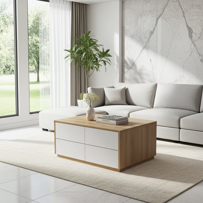 TRENZY BLOCK Modern White Push-Open Coffee Table | Modular Living Room Table