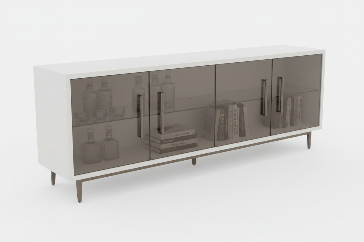 TRENZY DYNAMIQ Glass Credenza | White Gloss & Bronze Glass