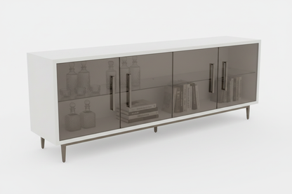 TRENZY DYNAMIQ Glass Credenza | White Gloss & Bronze Glass