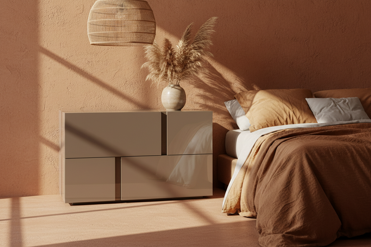 TRENZY Block Bedside Pedestal Pair with 2 Drawers – Congo Gloss