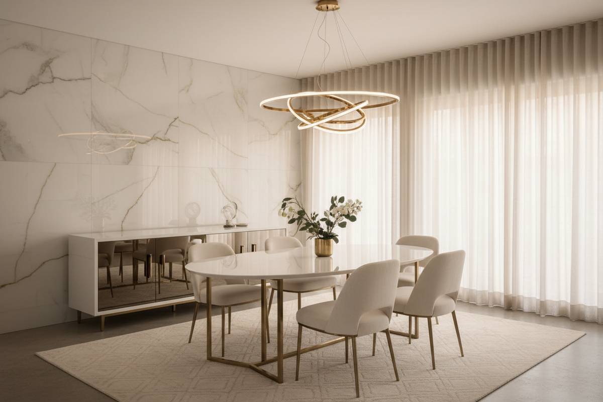 TRENZY DYNAMIQ Glass Credenza | White Gloss & Bronze Glass