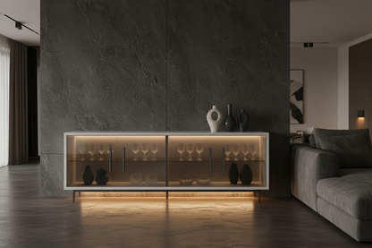 TRENZY DYNAMIQ Glass Credenza | White Gloss & Bronze Glass