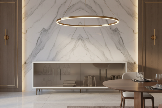 TRENZY DYNAMIQ Glass Credenza | White Gloss & Bronze Glass