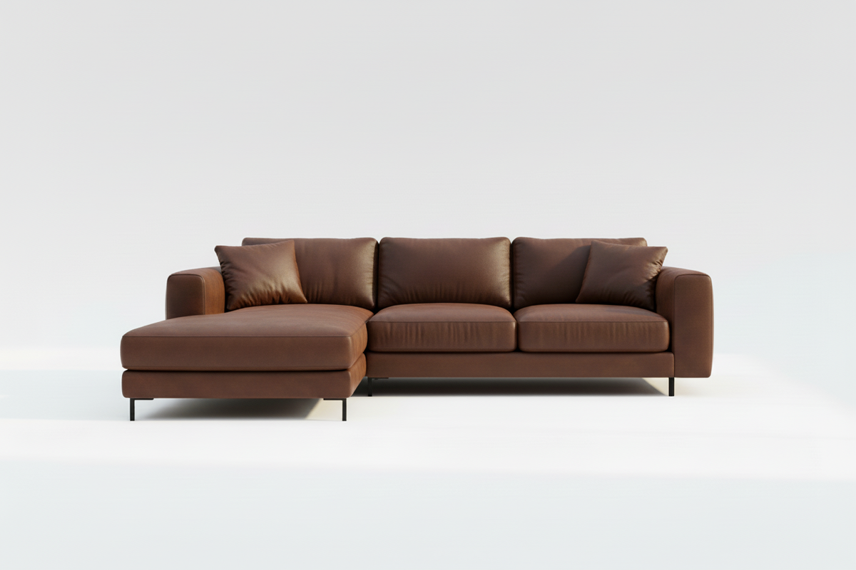 TRENZY Leather Sectional Sofa — Chocolate Brown