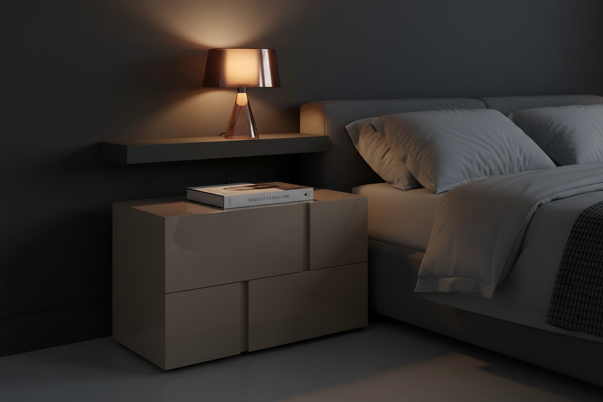 TRENZY Block Bedside Pedestal Pair with 2 Drawers – Congo Gloss