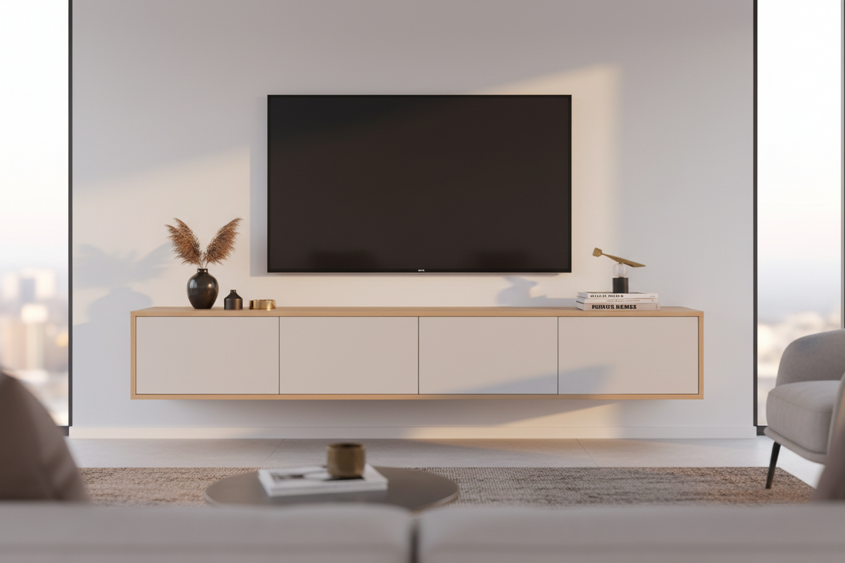 Luxury Floating TV Stand & Media Unit – Modern Wall-Mounted Console with Storage | TRENZY Spaces