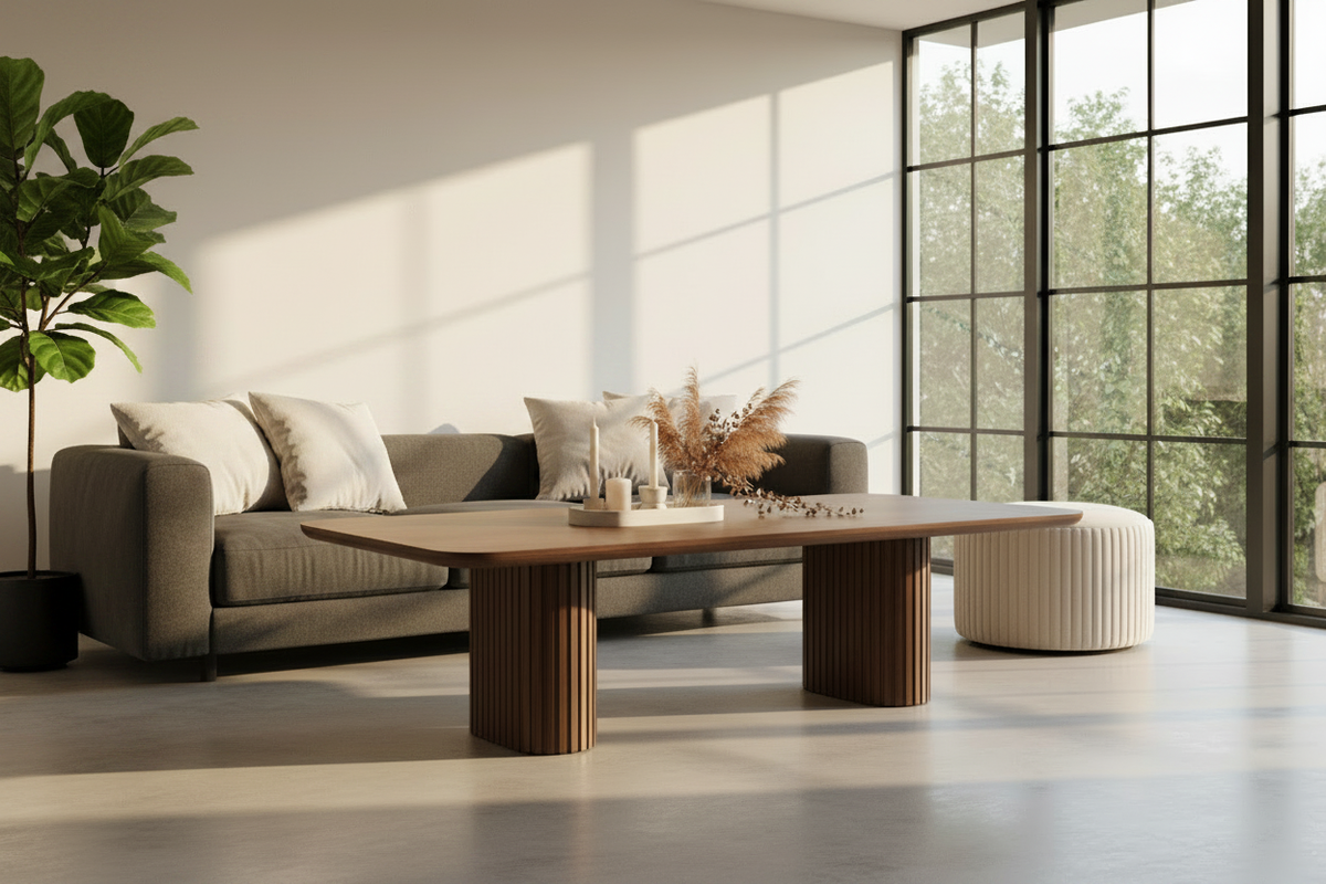 TRENZY Charcoal Boucle Sectional Sofa in luxury living room