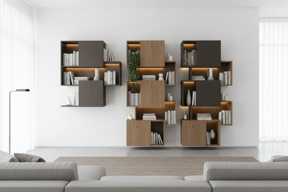 TRENZY Modular Floating Shelf Set — editorial lifestyle in modern living room