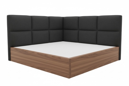 TRENZY BLOCK Platform Bed — Oak & Charcoal — 3/4 angle view