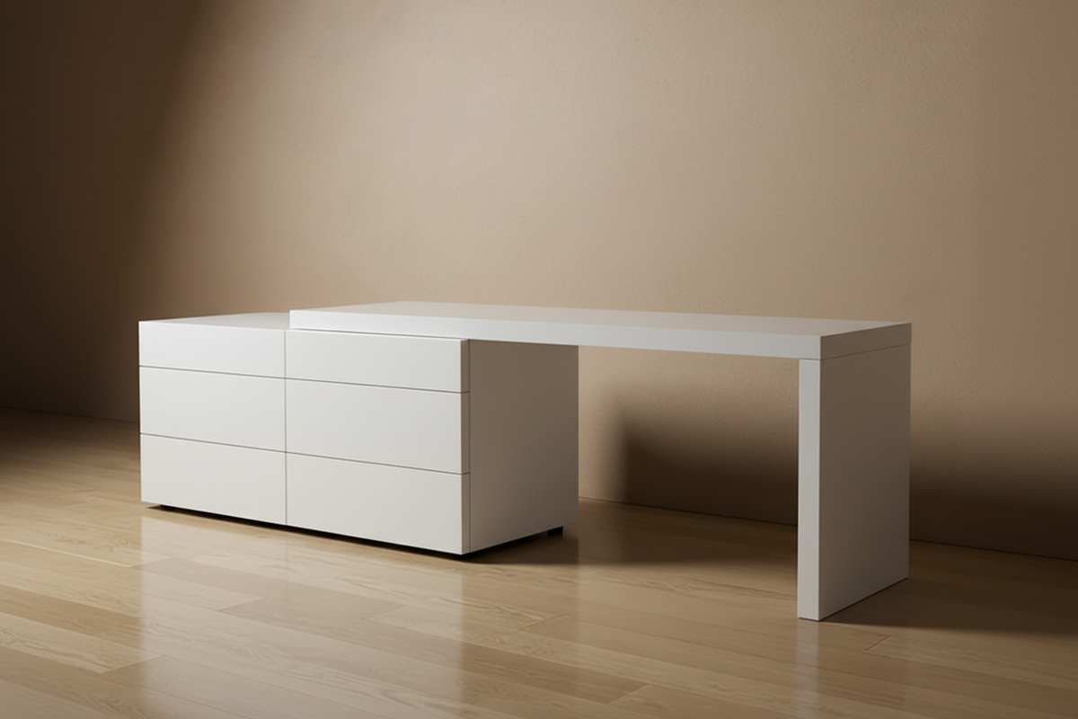 TRENZY gloss white six-drawer waterfall dresser with super-gloss MDF finish