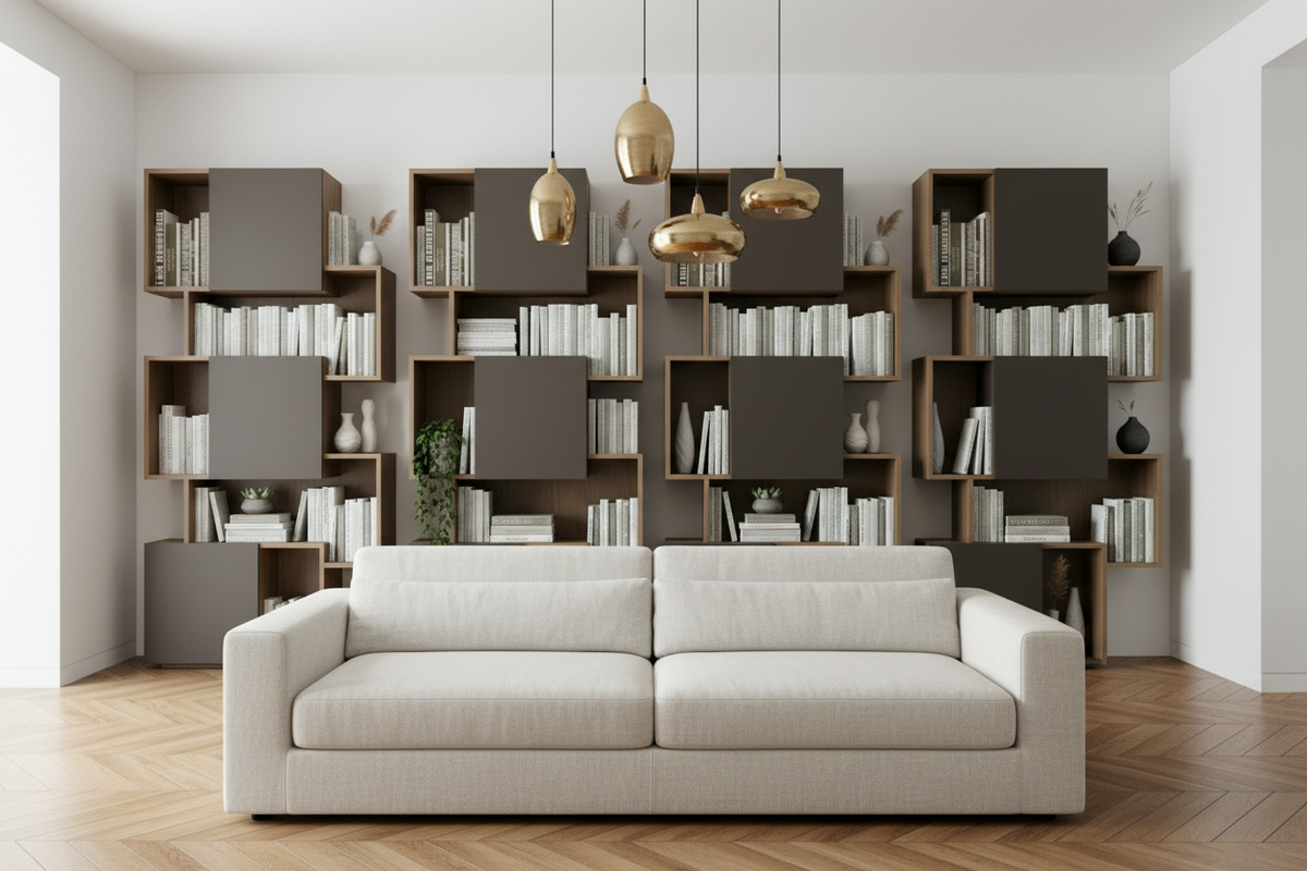 TRENZY Twin Tower Shelving Mocha — home library lifestyle