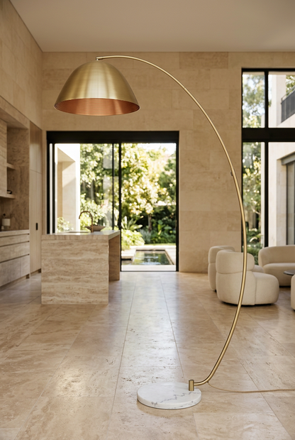 Aurelia arc floor lamp in a garden villa