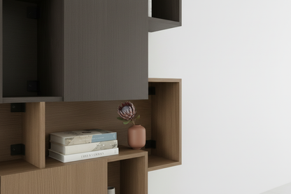 TRENZY Modular Floating Shelf Set — close-up lifestyle with ceramics and books