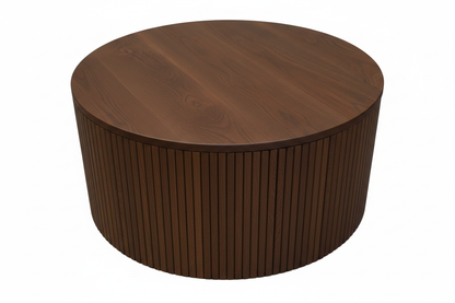 TRENZY Fluted Round Coffee Table Walnut-Stained Oak white background catalogue