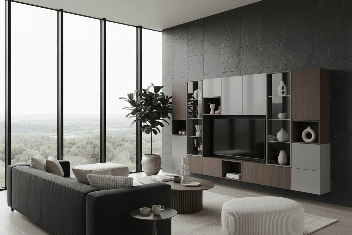 TRENZY Sectional Sofa Charcoal — lifestyle minimalist