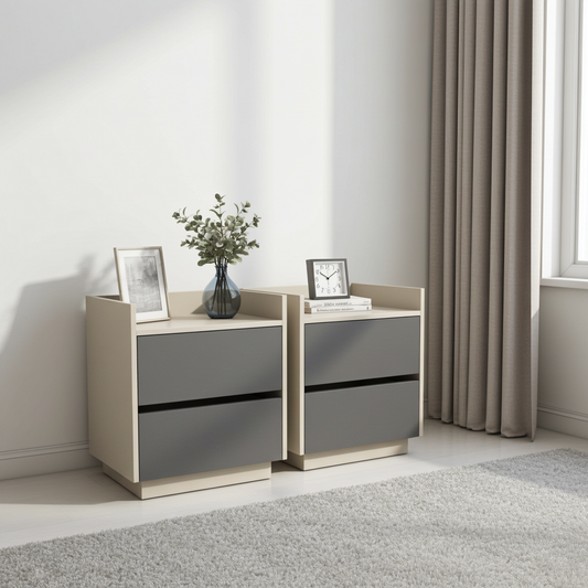 Luxury bedside pedestal with 2 drawers in Congo-Muidan finish, modern design, sold as pair or single for stylish bedrooms
