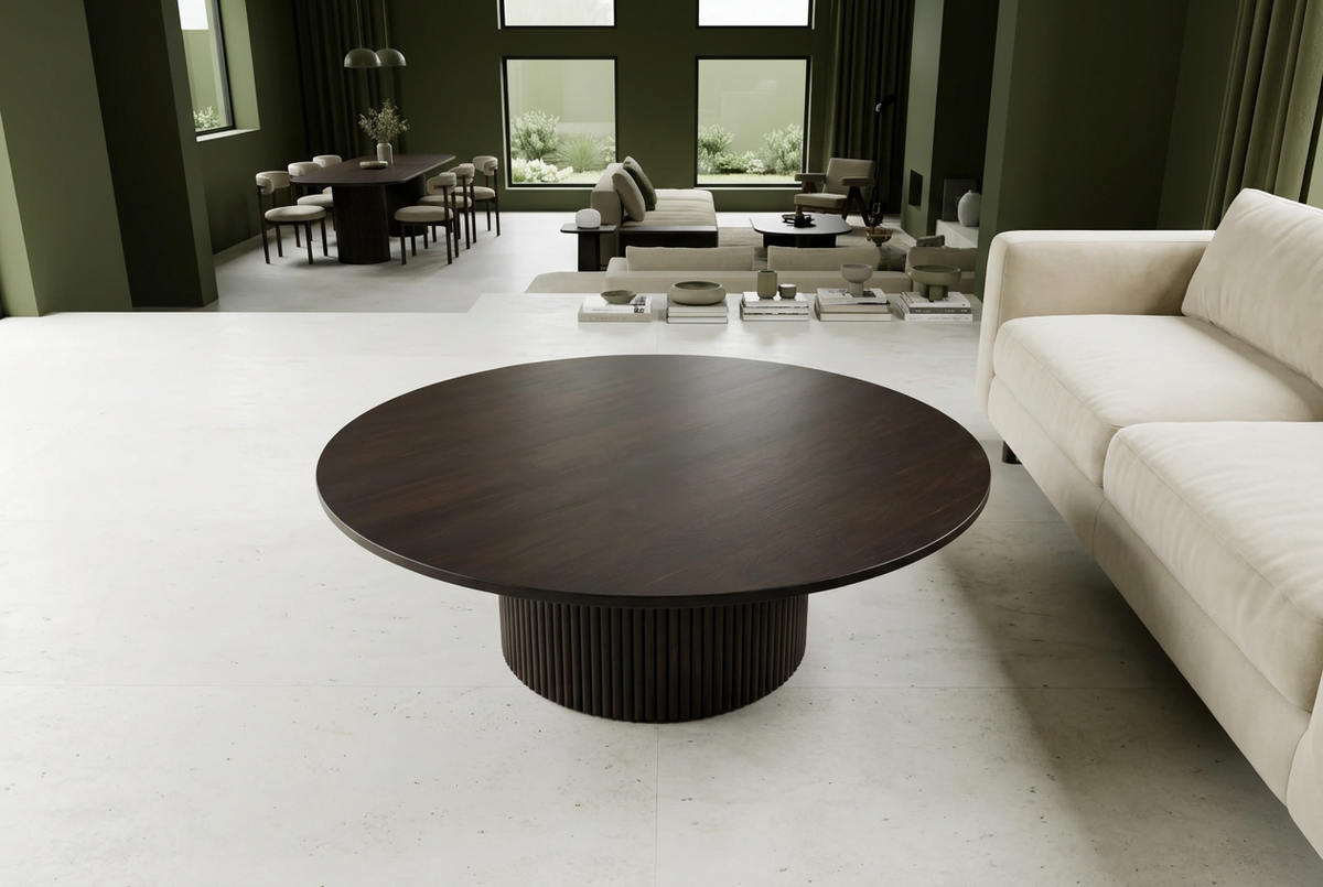 Lower-profile espresso table green setting